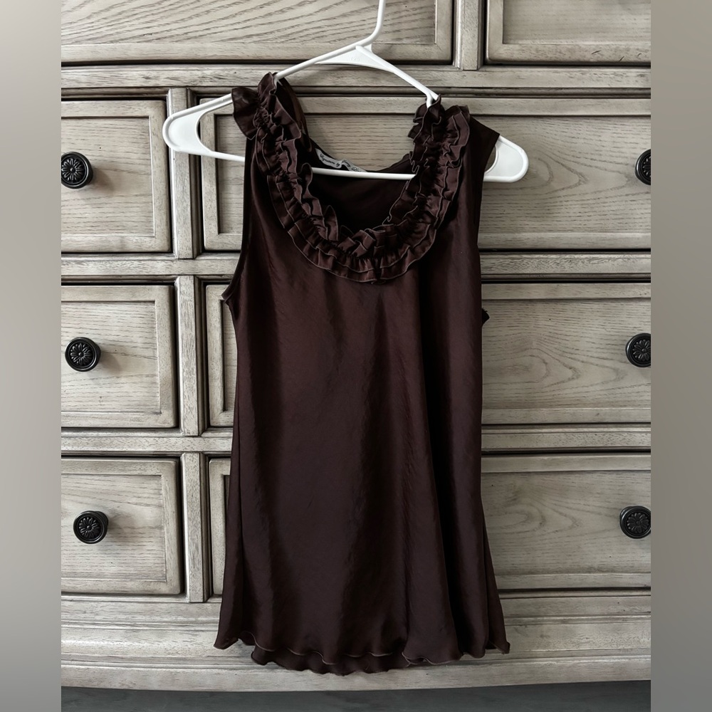 Chocolate Brown Ruffle Tank Top